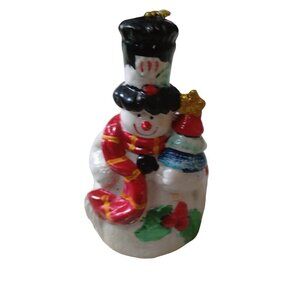 Vintage  Giftco Snowman Porcelain Bell Christmas Top Hat Tree Holly Berry CB2